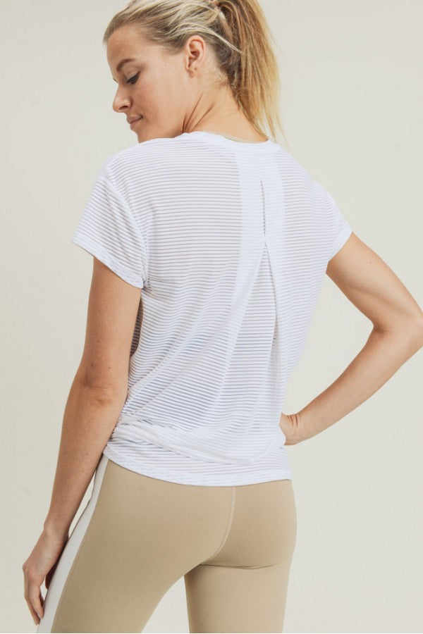 Sheer Striped Mesh Paneled Back Tee no