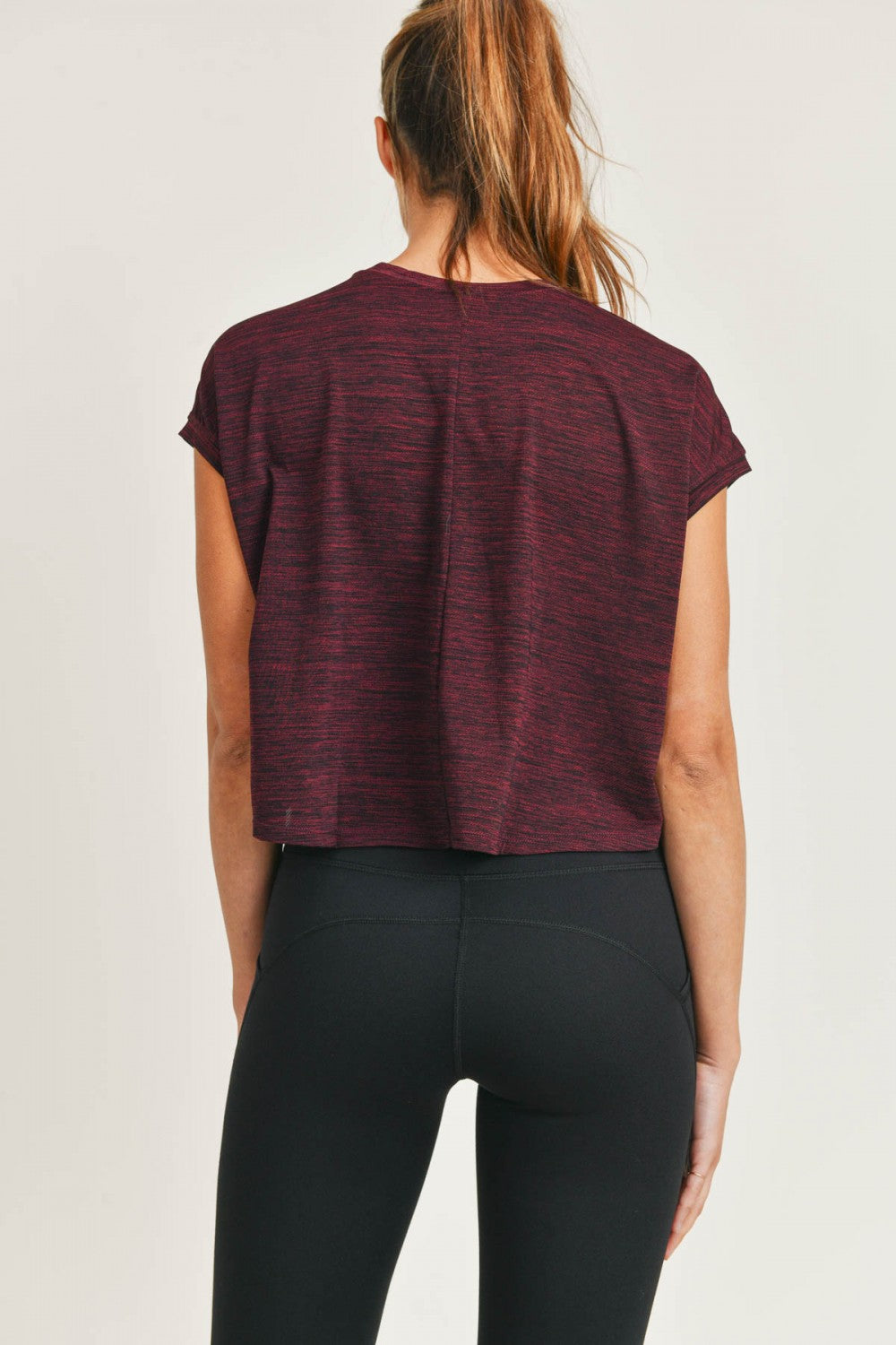 Cap-Sleeved Melange Athleisure Cropped Shirt