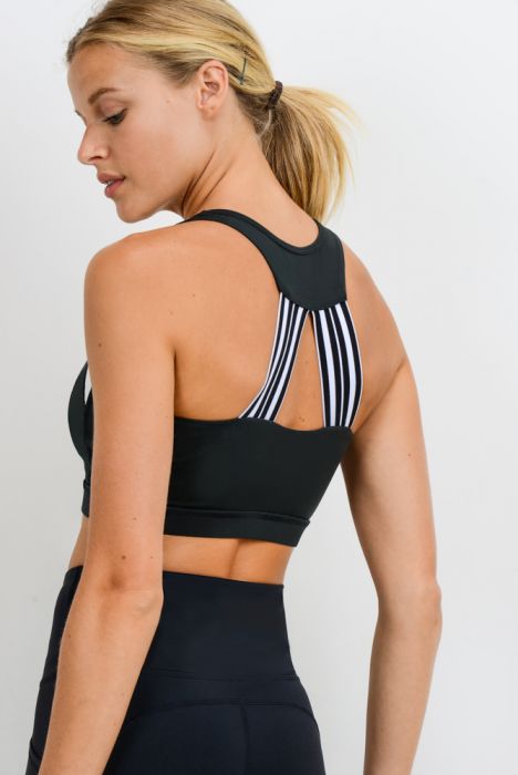 Women's- White and Black Racerback Sport Bra