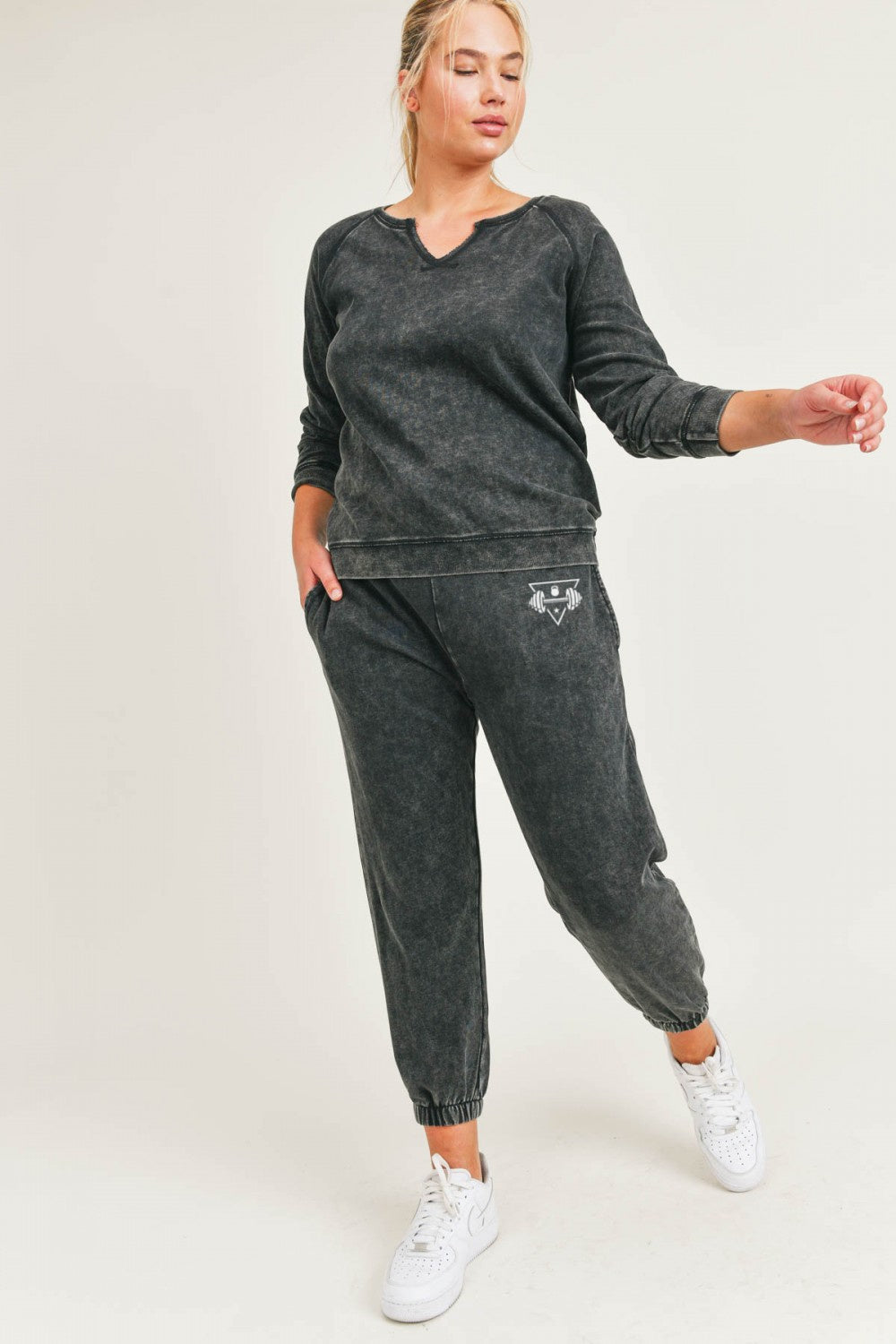 Plus- Mineral-Washed Cotton Terry Cuffed Joggers