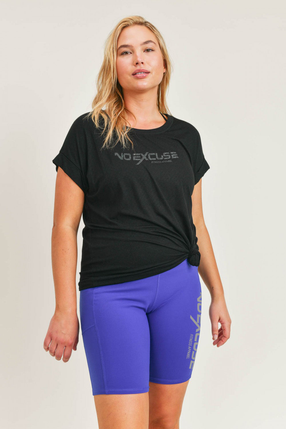Plus- Rhombus Textured Longline Athleisure Tee