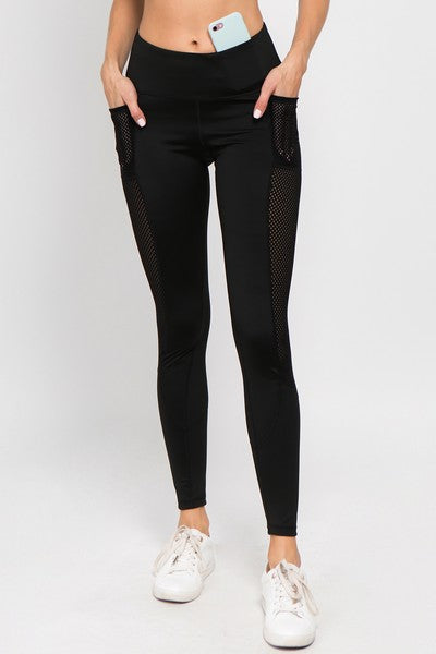 Women's Active Jersey Mesh Striped 3-Pocket Leggings