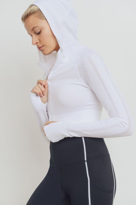 Hybrid Seamless Perforated Crop Hoodie Jacket