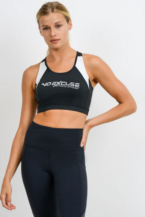 Women's- White and Black Racerback Sport Bra