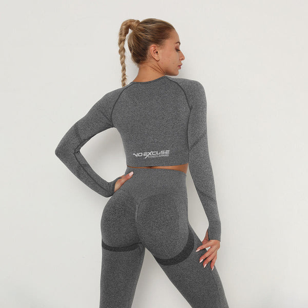 NO EXCUSE FITNESS APPAREL SEAMLESS LONG SLEEVE CROP TOP