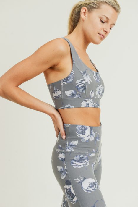 Grey Roses Suspended X Racerback Sports Bra