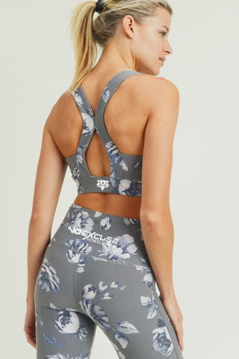 Grey Roses Suspended X Racerback Sports Bra