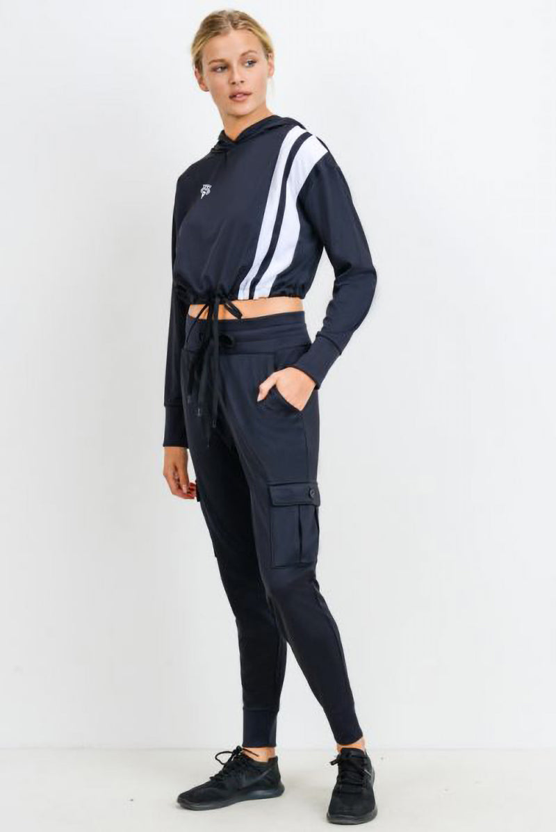 Tricot Hoodie Pullover with Double Stripes