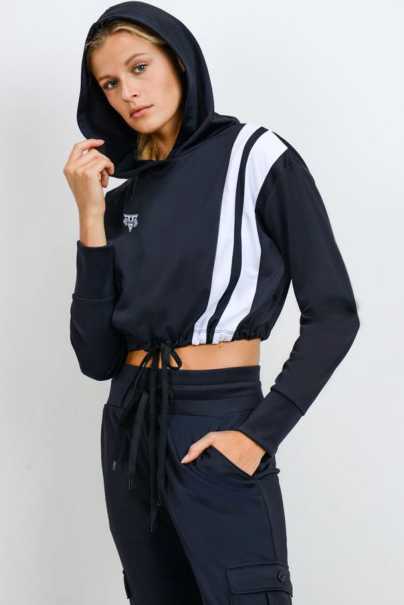 Tricot Hoodie Pullover with Double Stripes