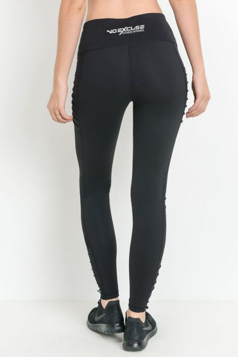 Highwaist Moto Ribbed Full Mesh Leggings and Pockets