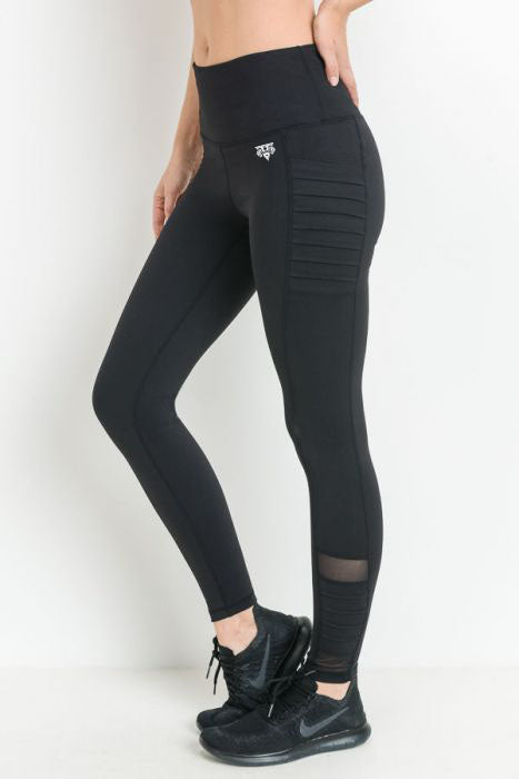 Highwaist Moto Ribbed Full Mesh Leggings and Pockets