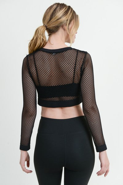 Women's Long Sleeve Fishnet Crop Top