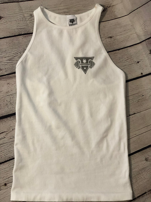 Women's White Ribbed Racerback Tank